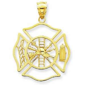  14K Yellow Gold Fireman Shield Firefighter Pendant 