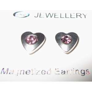    Small Heart Magnetic Earrings   Soft Pink Zirconia 