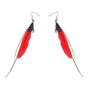   Spotted Tail Feather Vampire Charm Trend Hook Earrings: Jewelry