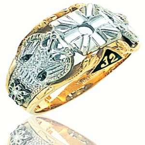  Mens 10K Yellow Gold Open Back Masonic Ring: Jewelry