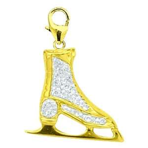  14K Yellow Gold Diamond Ice Skate Charm: Jewelry