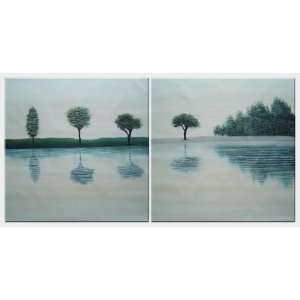   at Lakeside   2 Canvas Set Oil Painting 32 x 64 inches: Home & Kitchen