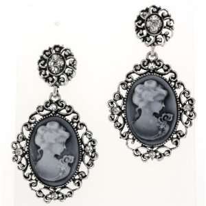   Lady Profile Cameo style Clear Austrian Crystal Post Earrings Jewelry