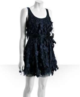 Diane Von Furstenberg navy organza Amanda laser cut floral dress 