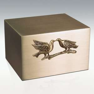 True Love Bronze Cube Companion Cremation Urn with Facing Doves   Free 