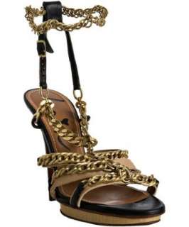 Lanvin camel leather and chain t strap platform sandals   up 