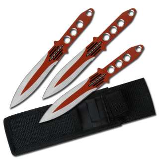 Pcs Red Two Tone Throwing Knife Set n Pouch   6 Overall TK 011 3R 