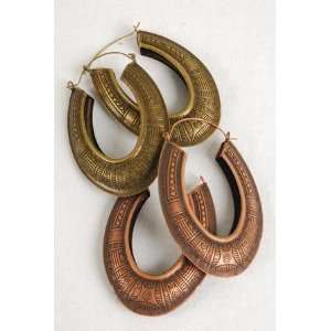  2 Pairs of Metal Earrings Copper & Bronze Antique 
