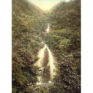 Vintage Travel Poster   Laxey Doon Glen Waterfall Isle of Man England 