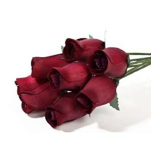 Realistic Bouquet of 8 Wire Stem Shades of Burgundy Roses 