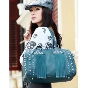  Bag Large Boston Handbag Tassel Many Rivets Punk Women Blue 170308 06