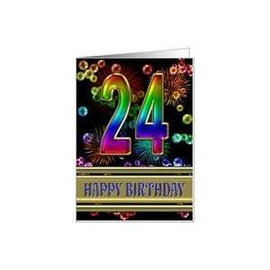  24th Birthday with fireworks and rainbow bubbles Card 