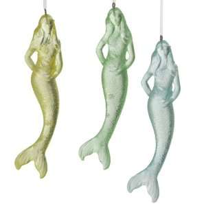  Mermaid Ornaments in Blue, Green and Gold Set of 3