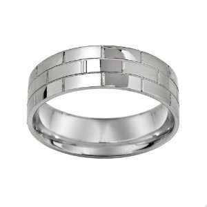   Stainless Steel 7.0 mm Brick Pattern Wedding Band, Size 11 Jewelry