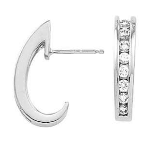 14K White Gold Diamond J Hoop Earrings   0.55 Ct.: Jewelry