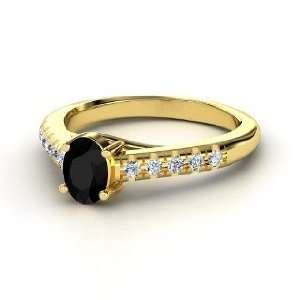  Boulevard Ring, Oval Black Onyx 14K Yellow Gold Ring with 