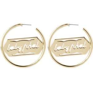  Gold Tone Baby Phat Script Logo Medium Hoop Earrings 