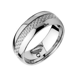   White Carbon Fiber Inlay Tungsten Wedding Band Ring for Men   Size 10