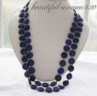 long 50 14mm coin blue lapis lazuli bead necklace  