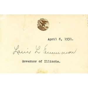 Illinois Governor Louis Emmerson Signed Card ~jsa Coa~