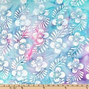  44 Wide Batik Flower Market Hibiscus Blue Fabric By The 