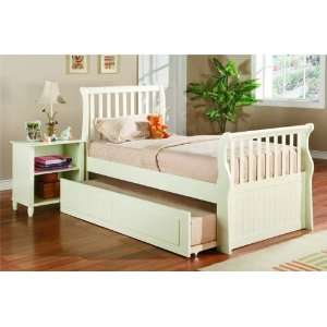   cream finish wood twin bed set with slide out trundle and nightstand