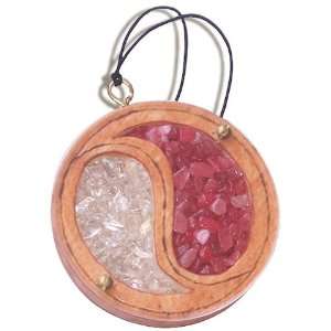 Magic Unique Gemstone and Wooden Amulet Ying Yang Car Charm In Ruby 