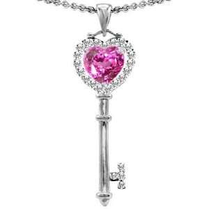   Key with Created Pink Sapphire Pendant, Free 18 Inch Silver Chain
