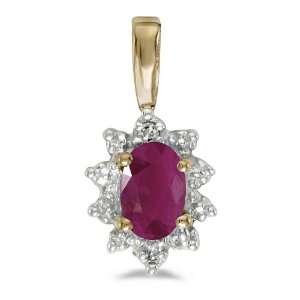   10k Yellow Gold Oval Ruby And Diamond Pendant with 18 Chain Jewelry