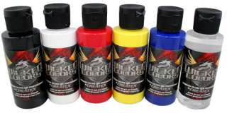 oz airbrush paint black, white, red, yellow, blue and reducer