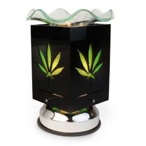  Green Oil Warmer with Leaf Design and Chrome look Metal 