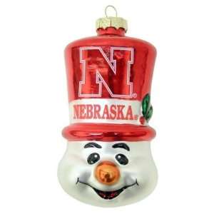  Snowman Top Hat Blown Glass Ornament   Nebraska Sports 