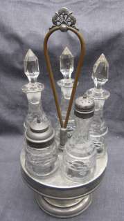 Victorian Silverplate 5 Bottle Honeycomb Band Castor Set Condiment Set 