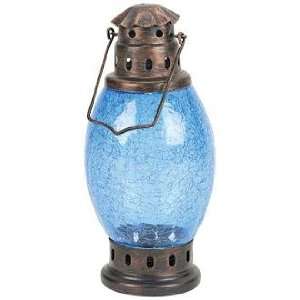    Cobalt Blue Crackle Glass Antique Copper Lantern: Home & Kitchen