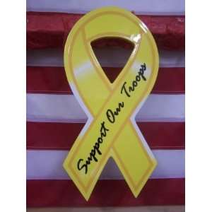   Wooden Support Ribbon White On Ylw Support Our Troops