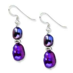   Silver Dark Purple Freshwater Cultured Pearl Earrings: Jewelry