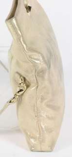   Gold Metallic Leather Cross Body Fold Over Convertable Clutch Handbag