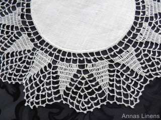 Vintage Linen Centre Doily Wide Hand Crochet Lace Edge 33cm  