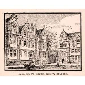 1900 Wood Engraving President House Trinity College Oxford University 