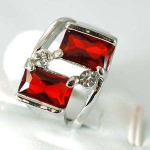 Wedding 18K GP Double Diamante Gem CZ Zircon Finger Ring Jewelry Red 