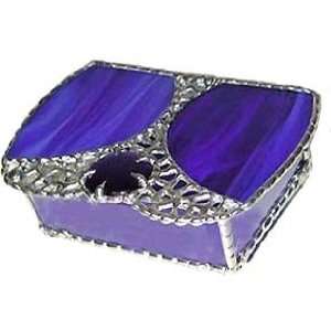  Blue Stained Glass Jewelry Box w/ Decorative Solder   4 x 