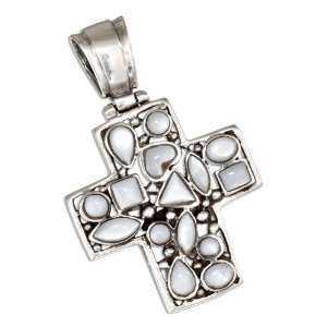    Sterling Silver Mosaic Mother Of Pearl Cross Pendant.: Jewelry