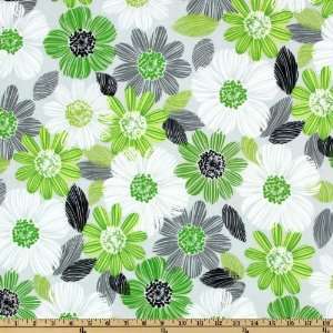   Large Flowers White/Green/Grey Fabric By The Yard: Arts, Crafts