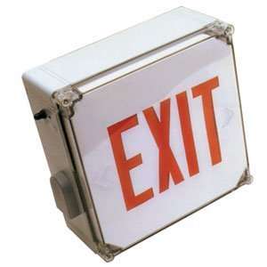   ITEM LED EXIT WET LOCATION FIXTURE 120V 277V WHITE WITH RED LETTERING