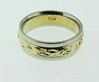 14K two tone gold flower and leaf motif carved wedding band size 5.5