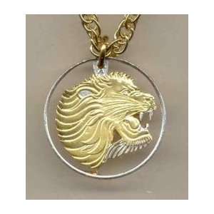   Beautifully Cut out & 2 toned Ethiopia Lion   coin Necklace: Jewelry