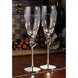 Personalized Wedding Champagne Flutes Entwined Hearts  