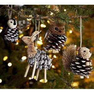  Pottery Barn Pinecone Critter Ornaments, Set of 4