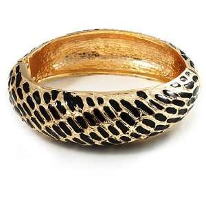  Gold Plated Animal Pattern Hinged Bangle Bracelet (Gold 