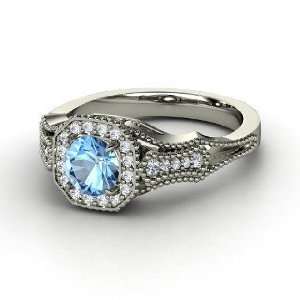  Melissa Ring, Round Blue Topaz Platinum Ring with Diamond 